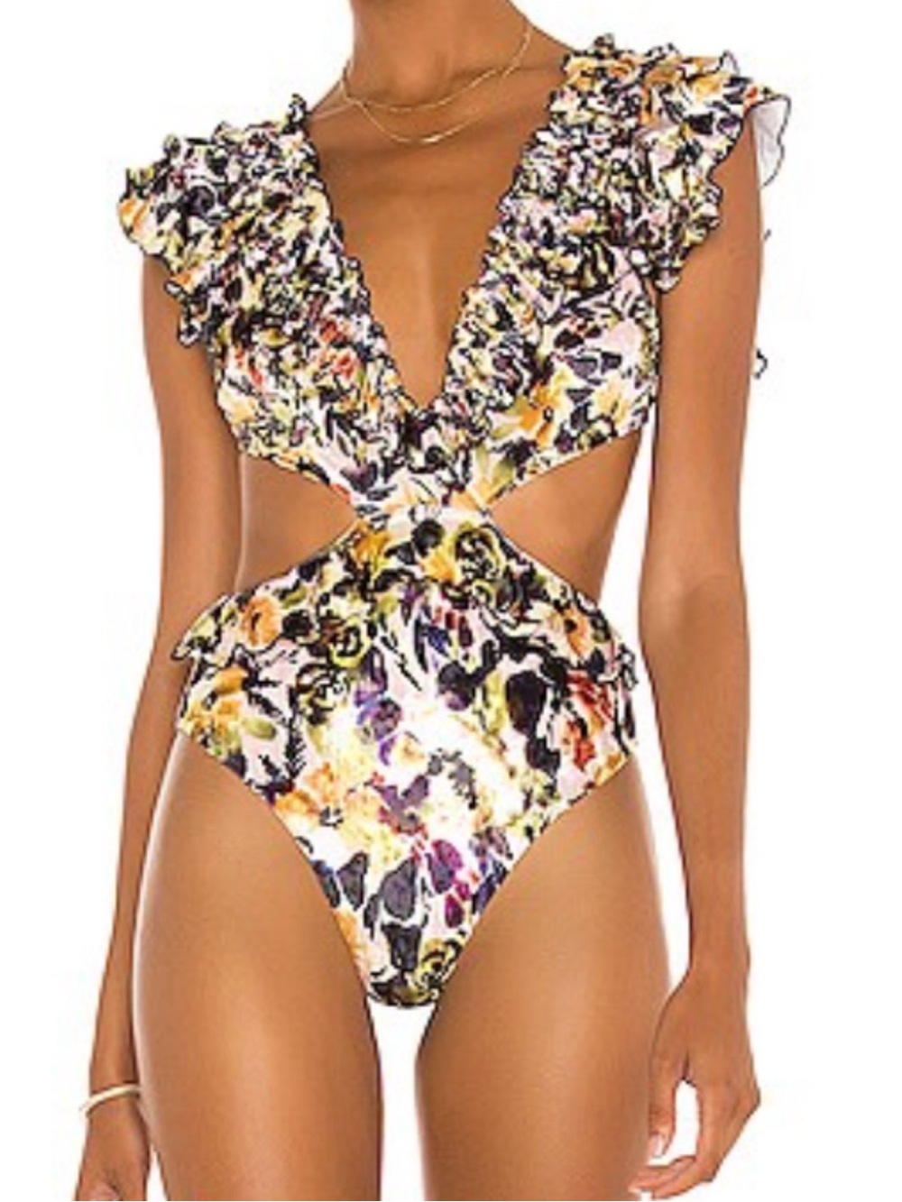 Something Navy Jasmine Ruffled Cutout One-Piece Swimsuit Size Large